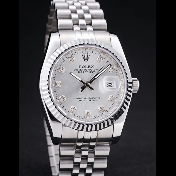 Rolex Datejust Silver Dial Diamonds Ribbed Bezel new58636