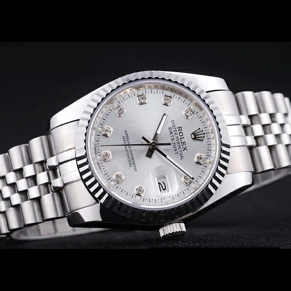 Rolex Datejust Silver Dial Diamonds Ribbed Bezel new58636