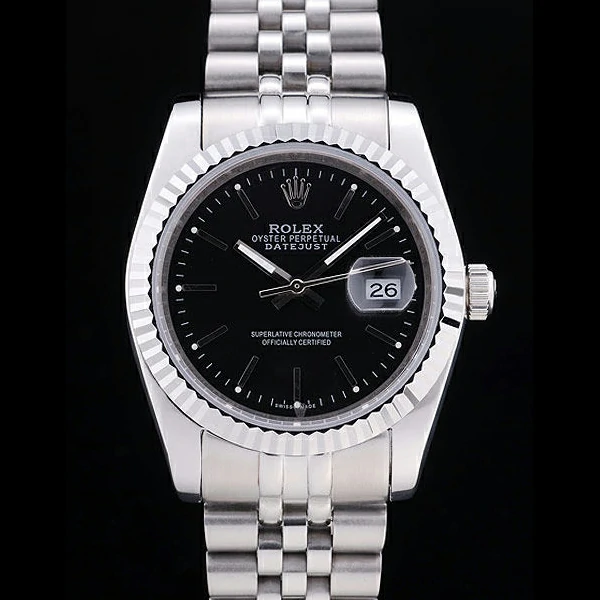 Rolex Datejust Black Dial Diamonds Ribbed Bezel new58637