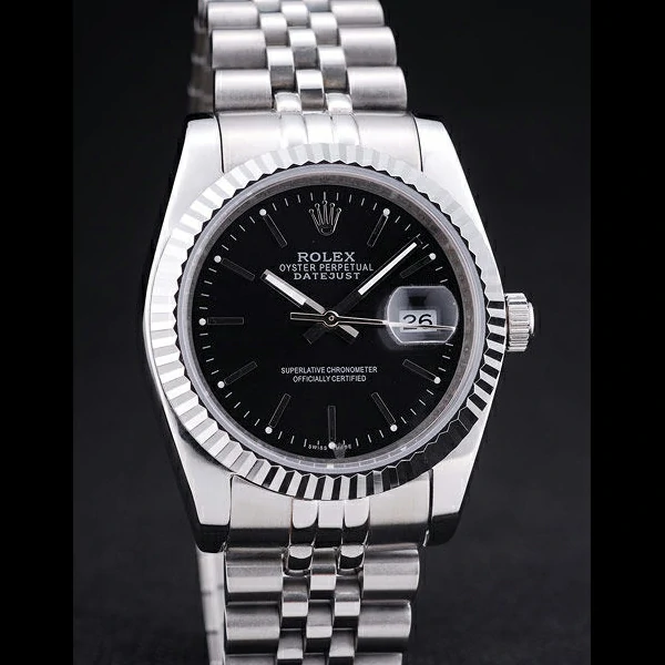 Rolex Datejust Black Dial Diamonds Ribbed Bezel new58637