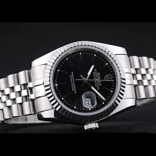 Rolex Datejust Black Dial Diamonds Ribbed Bezel new58637