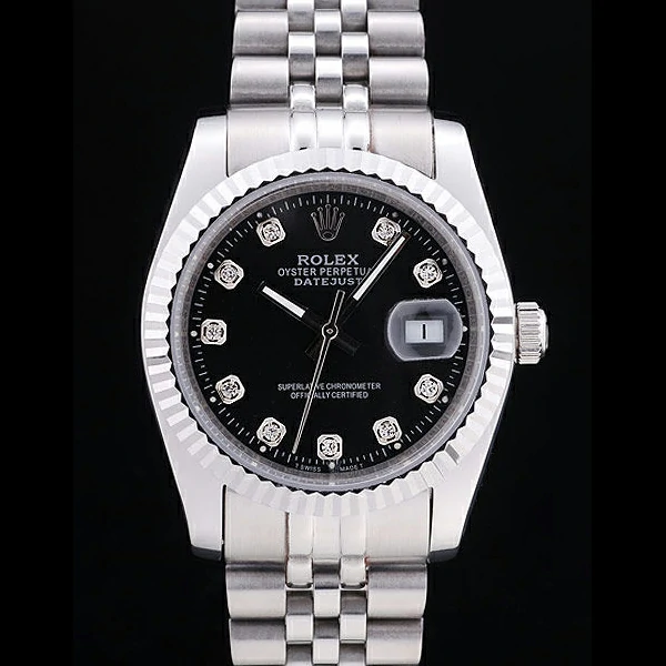 Rolex Datejust Black Dial Diamonds Ribbed Bezel new58639