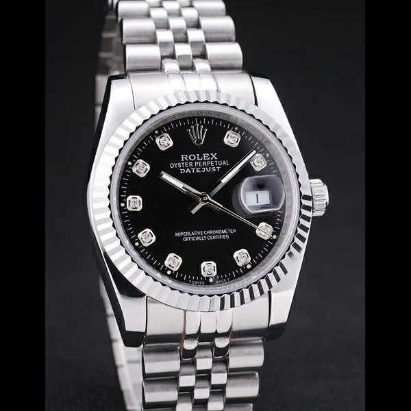 Rolex Datejust Black Dial Diamonds Ribbed Bezel new58639