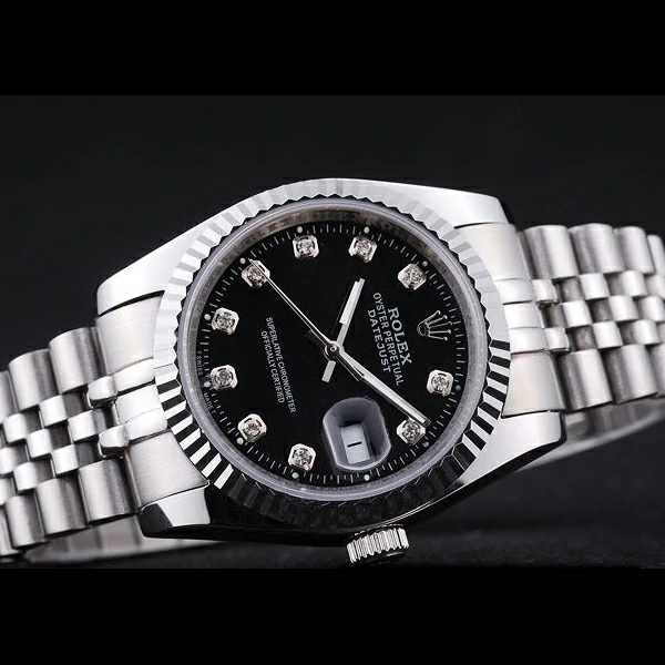 Rolex Datejust Black Dial Diamonds Ribbed Bezel new58639