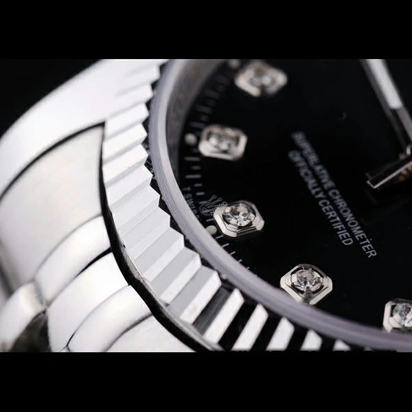 Rolex Datejust Black Dial Diamonds Ribbed Bezel new58639