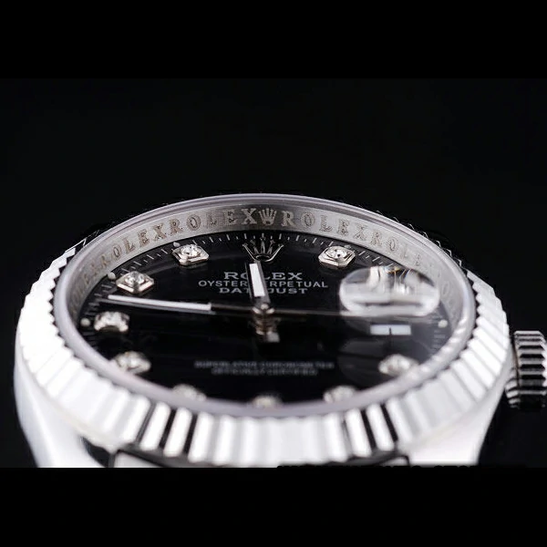 Rolex Datejust Black Dial Diamonds Ribbed Bezel new58639
