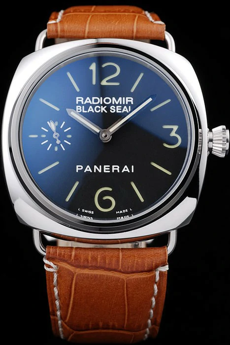 Panerai Radiomir Polished Stainless Steel Case Black Dial Brown Leather Strap new58652