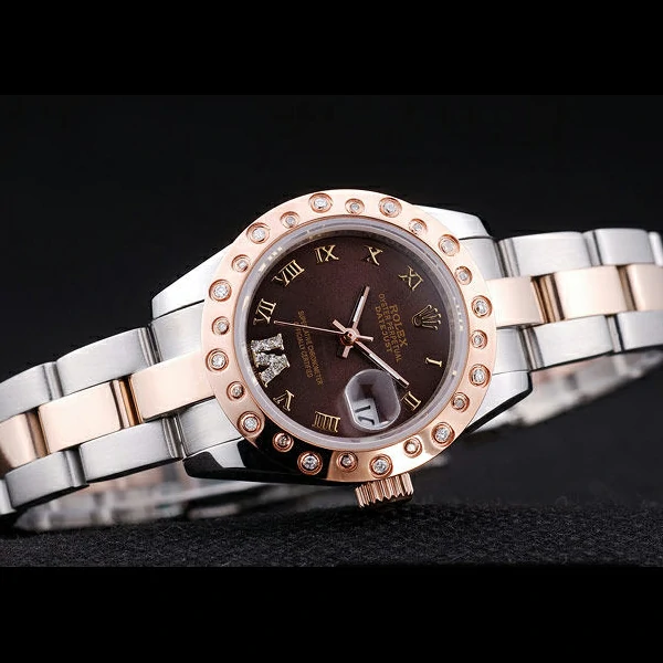 Rolex Datejust Diamonds Rose Gold Polished Bezel Brown Dial new58656