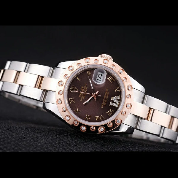 Rolex Datejust Diamonds Rose Gold Polished Bezel Brown Dial new58656