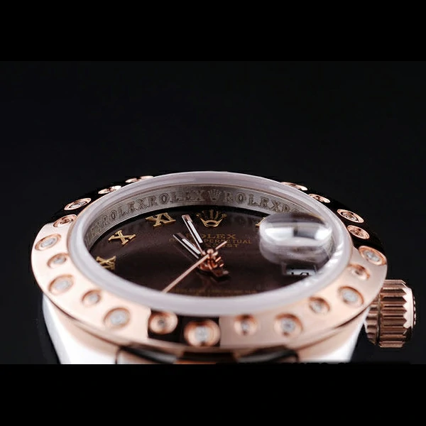 Rolex Datejust Diamonds Rose Gold Polished Bezel Brown Dial new58656