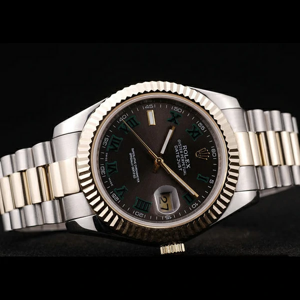 Rolex DateJust Gold Ribbed Pattern Bezel Black Dial new58678