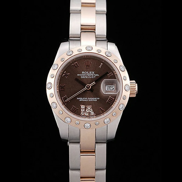 Rolex DateJust Brushed Stainless Steel Case Brown Dial Diamond Plated new58684