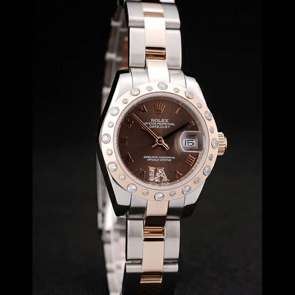 Rolex DateJust Brushed Stainless Steel Case Brown Dial Diamond Plated new58684