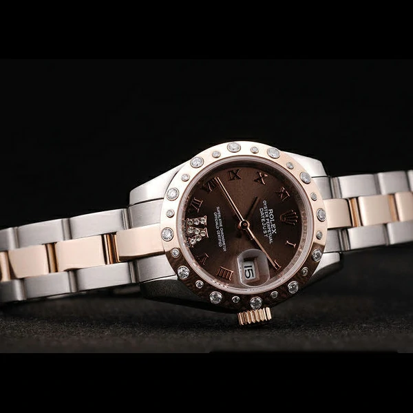 Rolex DateJust Brushed Stainless Steel Case Brown Dial Diamond Plated new58684