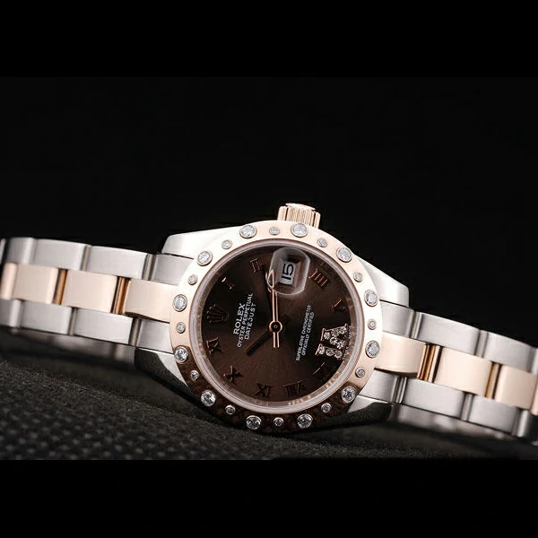 Rolex DateJust Brushed Stainless Steel Case Brown Dial Diamond Plated new58684