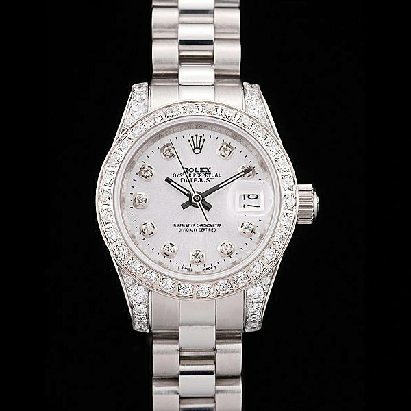 Rolex DateJust Brushed Stainless Steel Diamond Plated Case White Dial Diamond Plated Bezel new58686