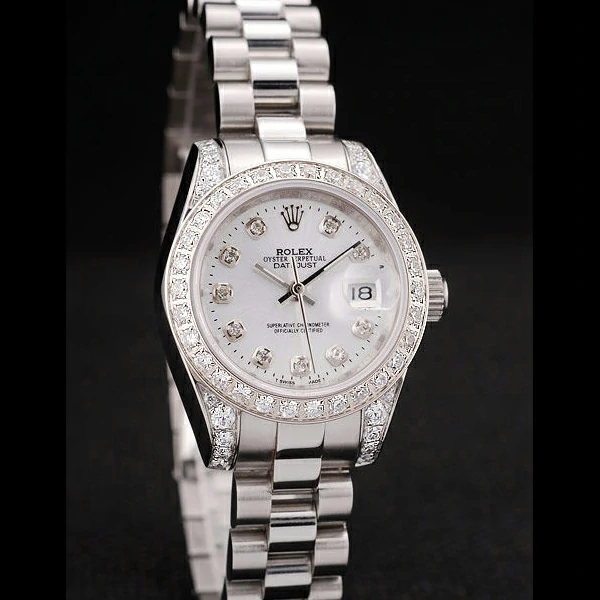 Rolex DateJust Brushed Stainless Steel Diamond Plated Case White Dial Diamond Plated Bezel new58686