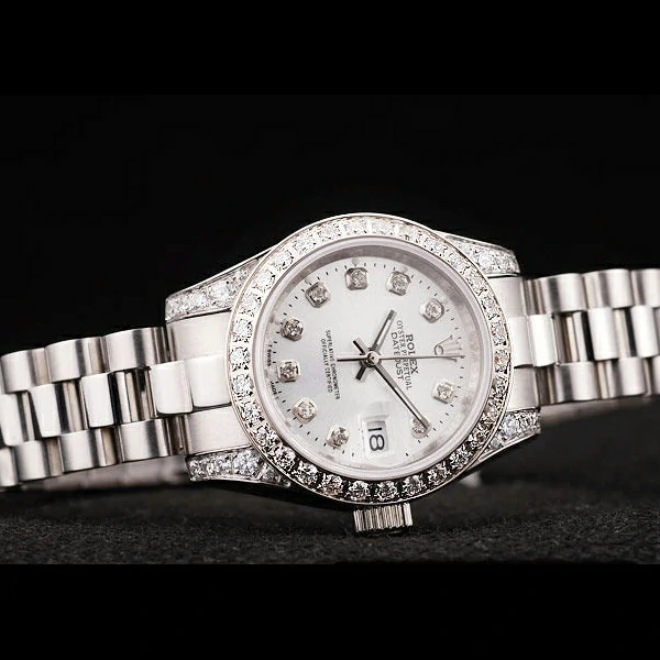 Rolex DateJust Brushed Stainless Steel Diamond Plated Case White Dial Diamond Plated Bezel new58686