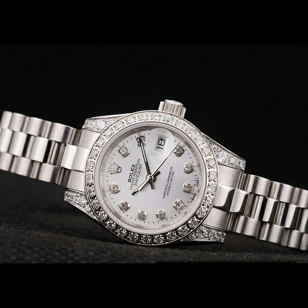 Rolex DateJust Brushed Stainless Steel Diamond Plated Case White Dial Diamond Plated Bezel new58686