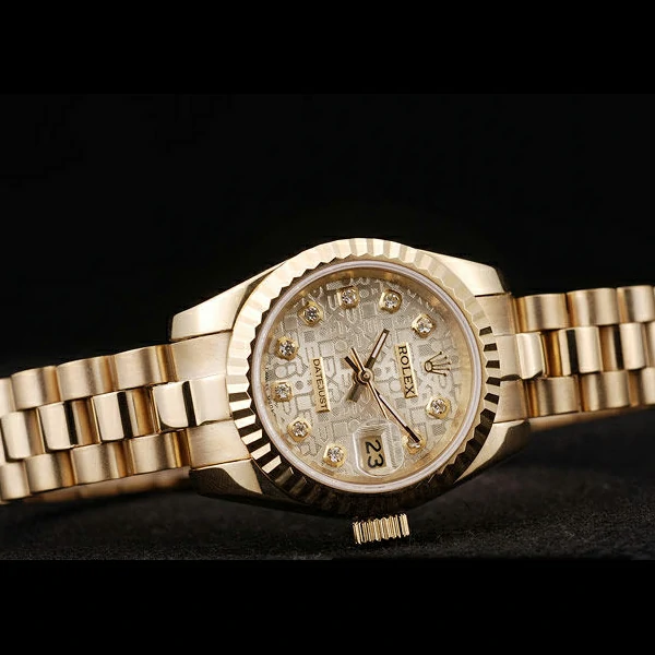 Rolex DateJust Ribbed Pattern Gold Bezel Gold Dial new58687