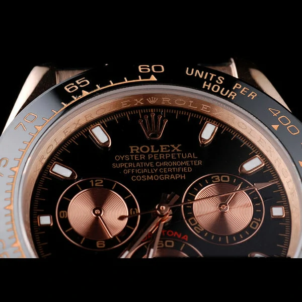 Rolex Daytona Rose Gold Case Black Dial Black Leather Strap new58730