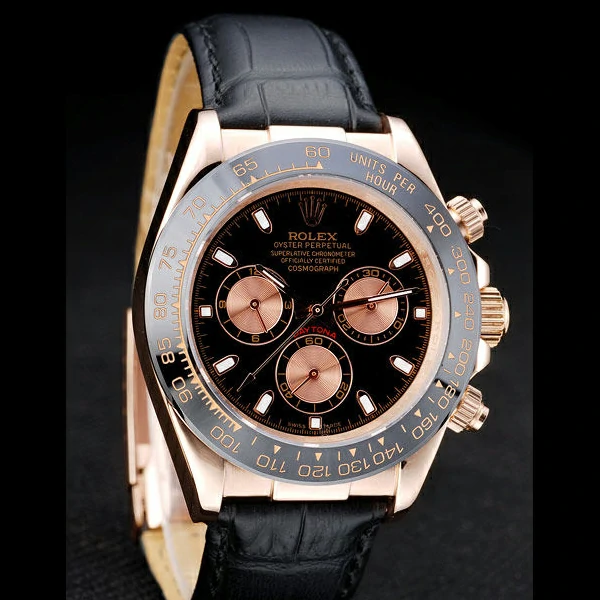 Rolex Daytona Rose Gold Case Black Dial Black Leather Strap new58730