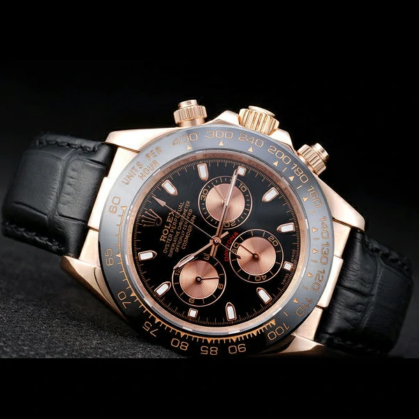 Rolex Daytona Rose Gold Case Black Dial Black Leather Strap new58730