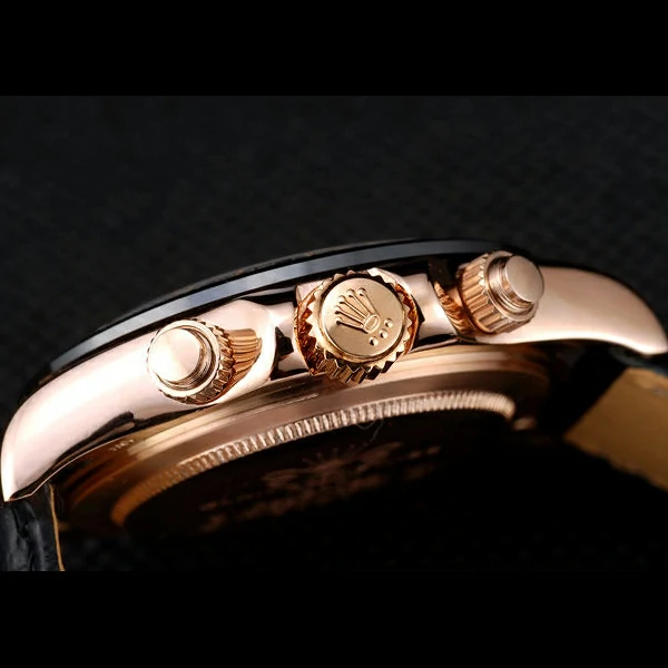 Rolex Daytona Rose Gold Case Black Dial Black Leather Strap new58730