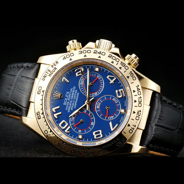 Rolex Daytona Gold Case Blue Dial Black Leather Strap new58731