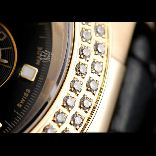 Rolex Daytona Gold Case Crystal Studded Bezel Black Dial new58734