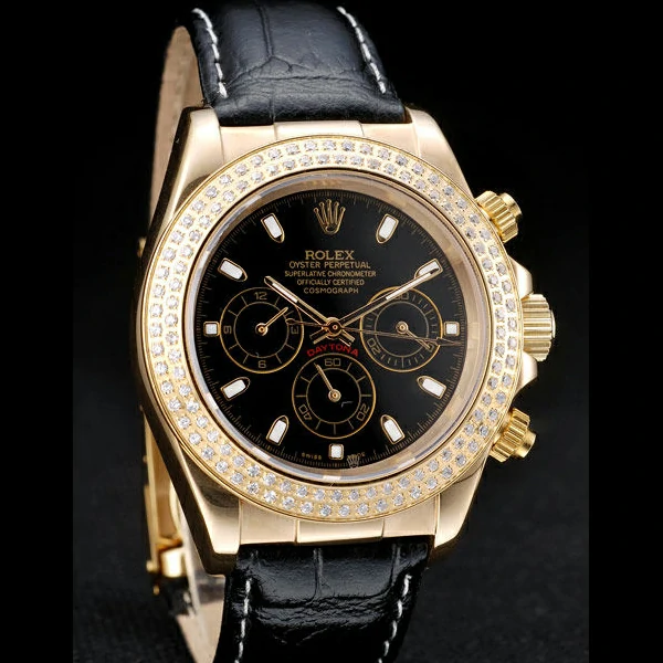 Rolex Daytona Gold Case Crystal Studded Bezel Black Dial new58734