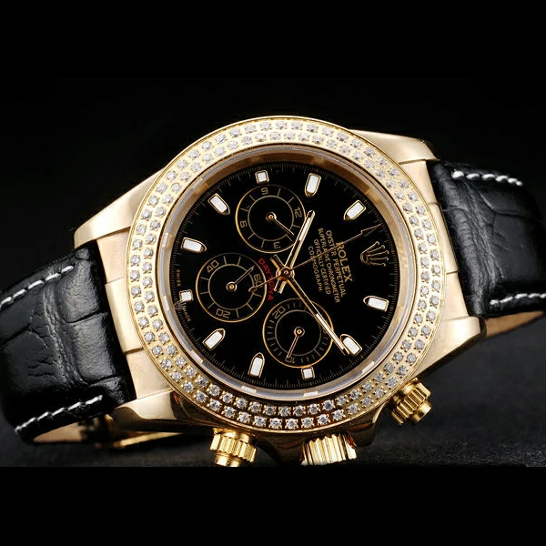 Rolex Daytona Gold Case Crystal Studded Bezel Black Dial new58734