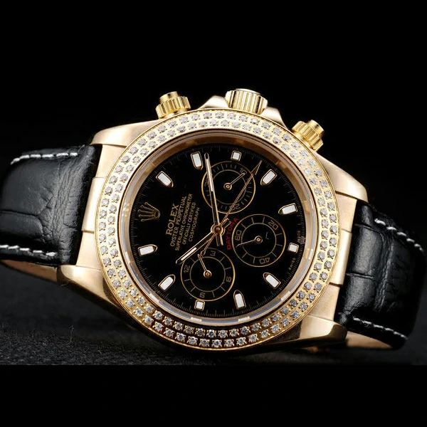 Rolex Daytona Gold Case Crystal Studded Bezel Black Dial new58734