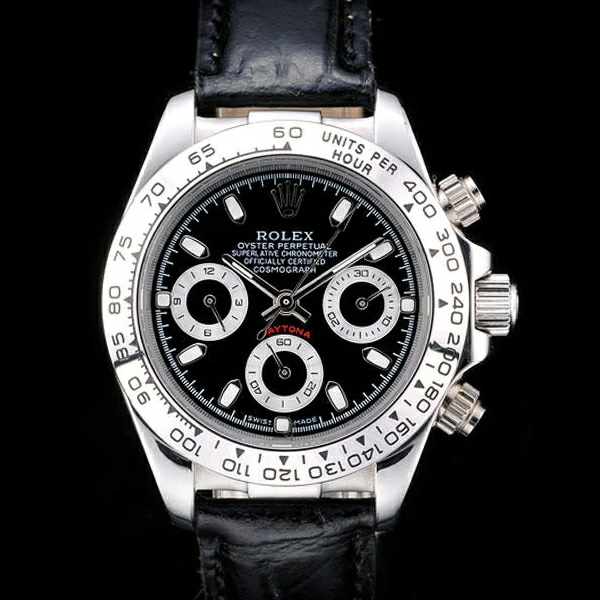 Rolex Daytona Lady Stainless Steel Case Black Dial Black Leather Strap Tachymeter new58739