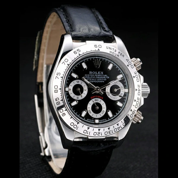 Rolex Daytona Lady Stainless Steel Case Black Dial Black Leather Strap Tachymeter new58739