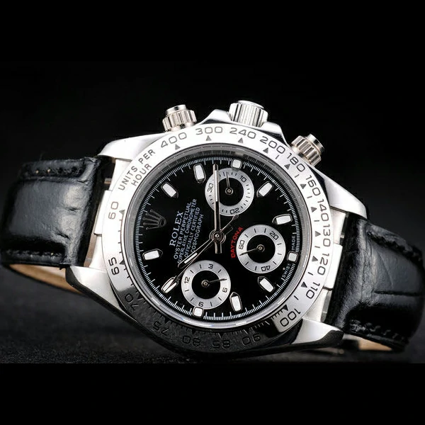 Rolex Daytona Lady Stainless Steel Case Black Dial Black Leather Strap Tachymeter new58739