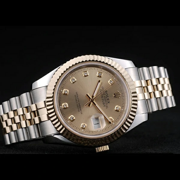 Rolex DateJust Gold Stainless Steel Ribbed Bezel Goldish Dial new58924