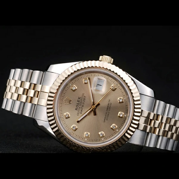 Rolex DateJust Gold Stainless Steel Ribbed Bezel Goldish Dial new58924
