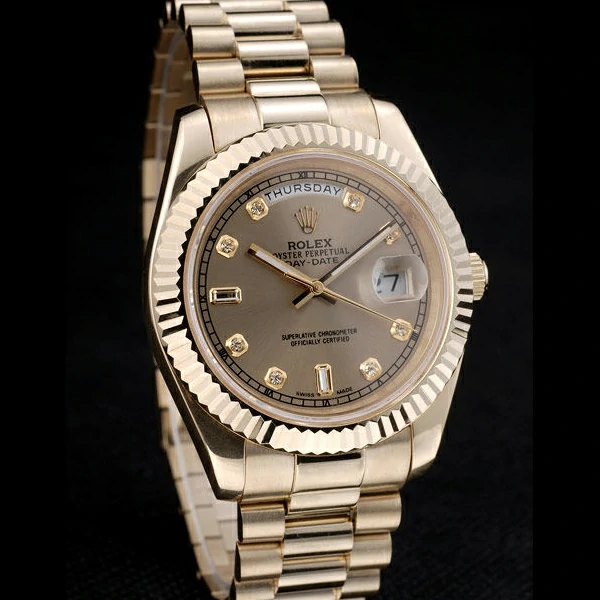 Rolex DayDate Gold Stainless Steel Ribbed Bezel Goldish Dial new58925