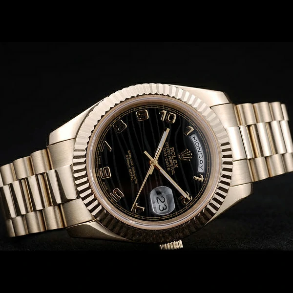 Rolex DayDate Black Patterned Dial Gold Stainless Steel Strap new58926