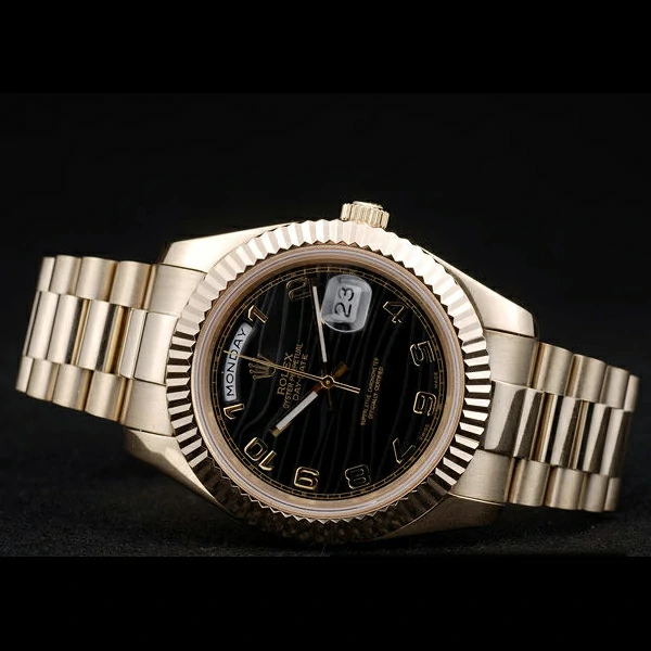 Rolex DayDate Black Patterned Dial Gold Stainless Steel Strap new58926