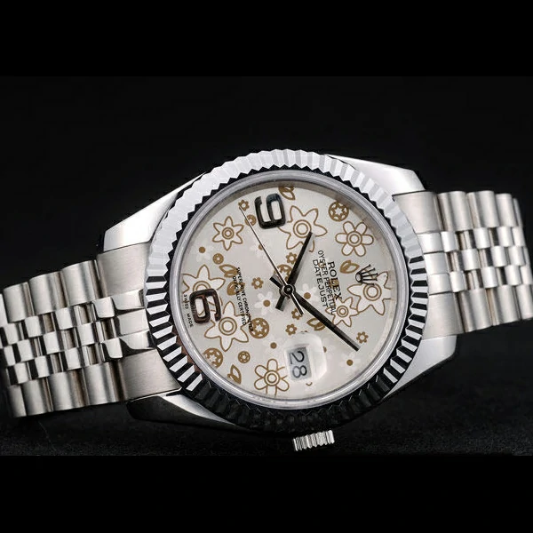 Rolex DateJust Stainless Steel Ribbed Bezel Flower Silver Dial new58929