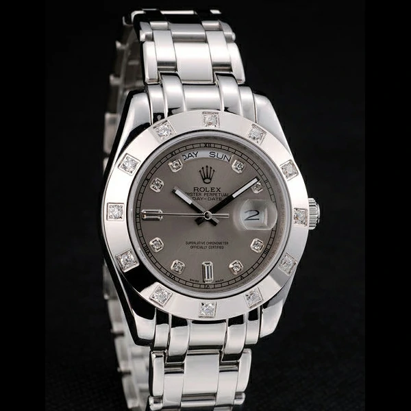 Rolex DayDate Diamond Plated Stainless Steel Bezel Grey Dial new58933