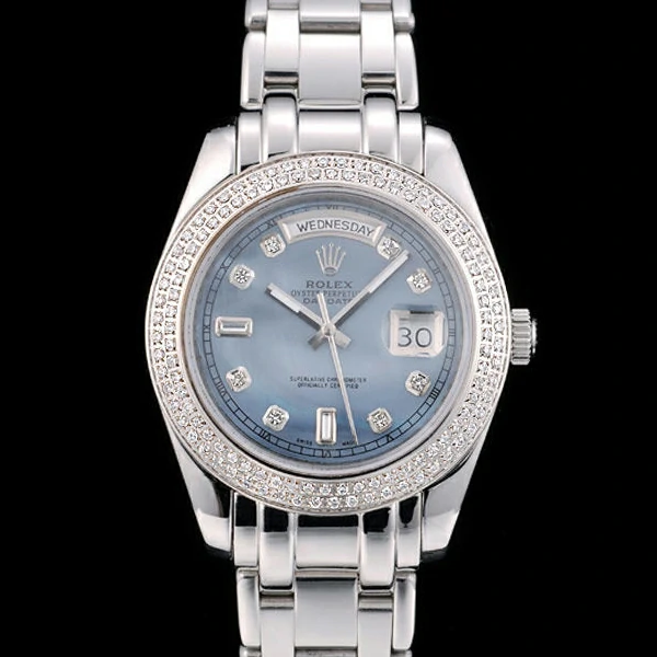 Rolex DayDate Diamond Plated Stainless Steel Bezel Blue Dial new58934