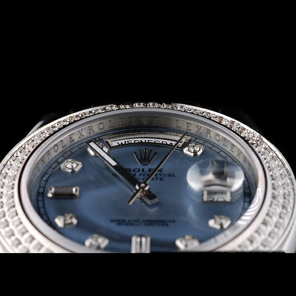 Rolex DayDate Diamond Plated Stainless Steel Bezel Blue Dial new58934
