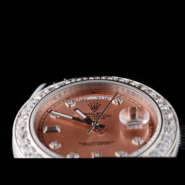 Rolex DayDate Diamond Plated Stainless Steel Bezel Rose Dial new58935