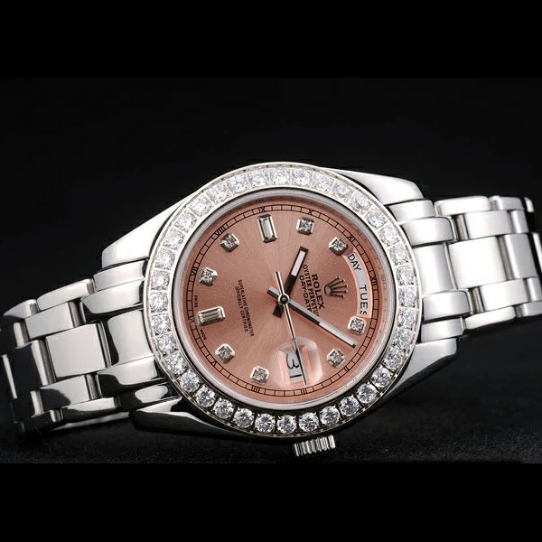 Rolex DayDate Diamond Plated Stainless Steel Bezel Rose Dial new58935