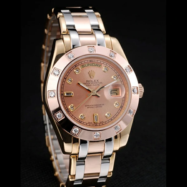 Rolex DayDate Diamond Plated Rose Gold Bezel Triple Colored Bracelet new58936