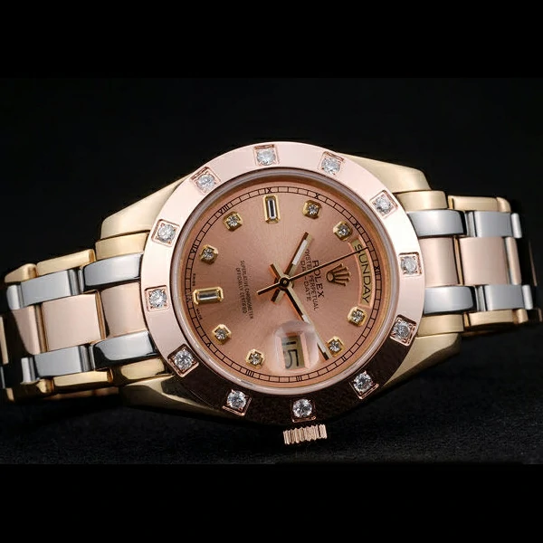 Rolex DayDate Diamond Plated Rose Gold Bezel Triple Colored Bracelet new58936