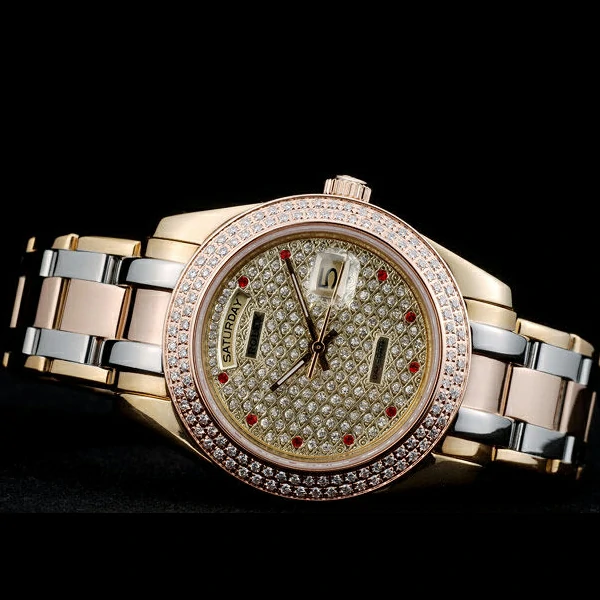 Rolex DayDate Diamond Plated Gold Dial Triple Colored Bracelet new58937